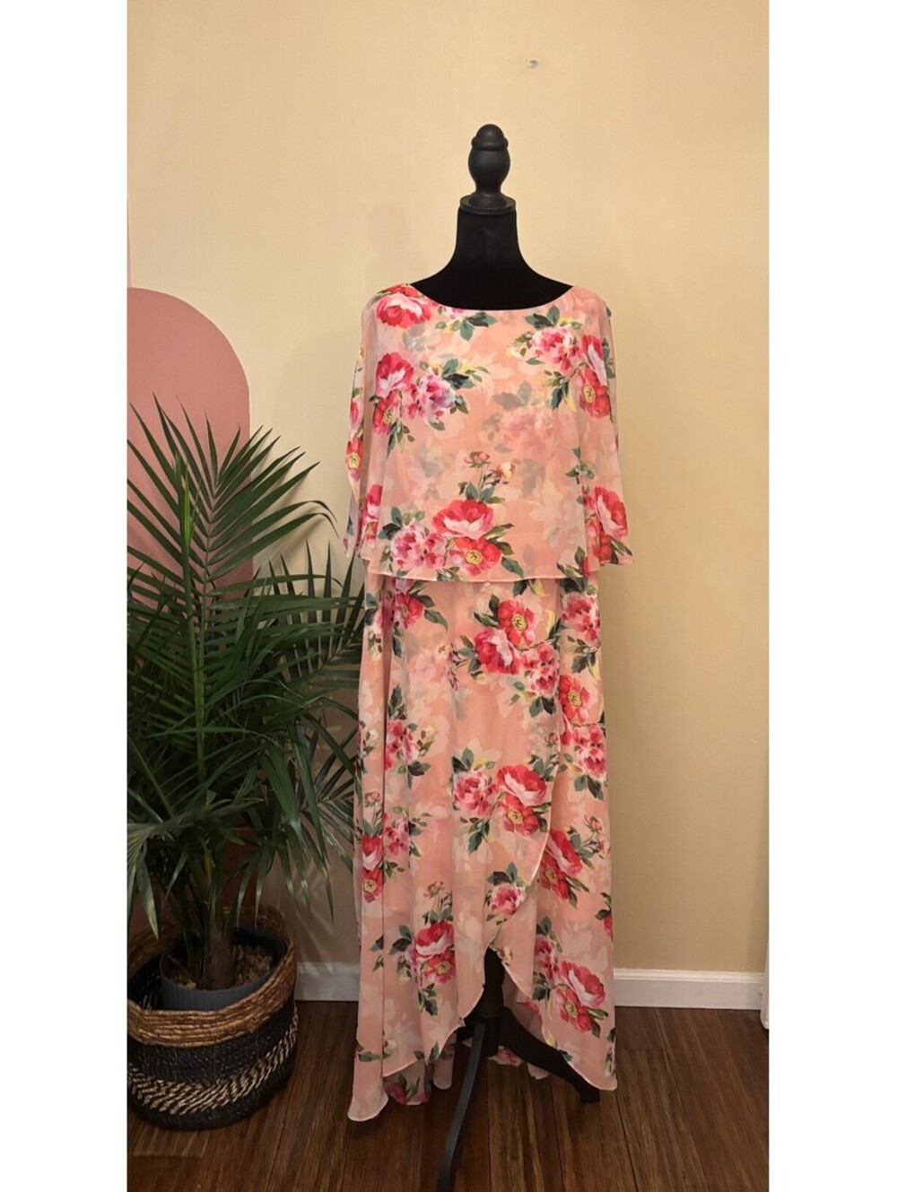 Women's Jessica Howard Pink Floral Chiffon Maxi Dress Size 18W